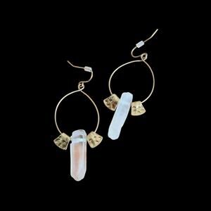 Delicate Raw Quartz and Gold Hoop Earrings